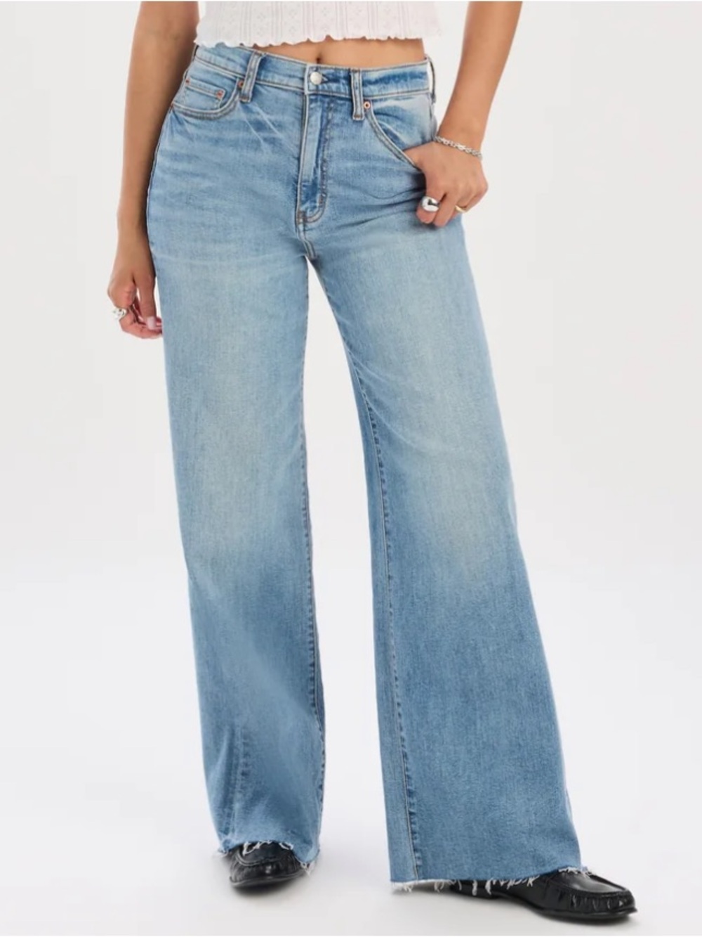 DAZE Far Out High Out High Rise Distressed Wide Leg Flare Denim Jeans Size 29 8
